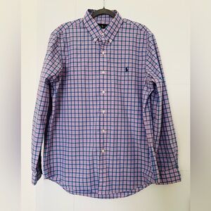 Ralph Lauren Shirt Men’s Large Button Down Purple Checkered Shirt Long Sleeve